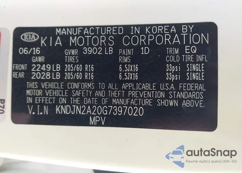 2016 Kia Soul из США, поврежденный, VIN KNDJN2A20G7397020